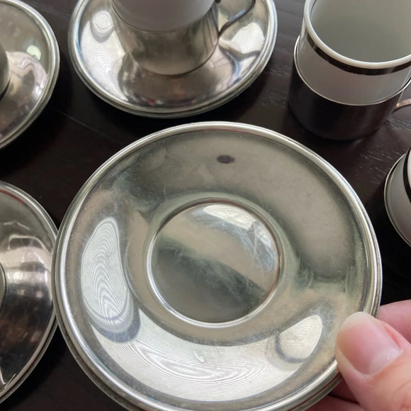 Brazil espresso demitasse set of 6 cups & 4 silver plated saucers MCM Style - Picture 7 of 12